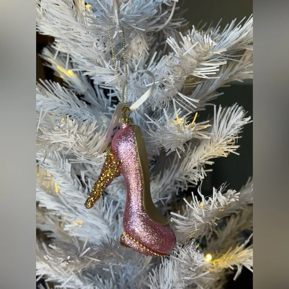 Glittery Pink and Gold Fashion High Heel Ornament NEW